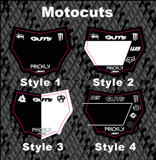 Motocuts plate decal (PUT IN ORDER DESCRIPTION WHAT NUMBER AND LOGOS YOU WANT)